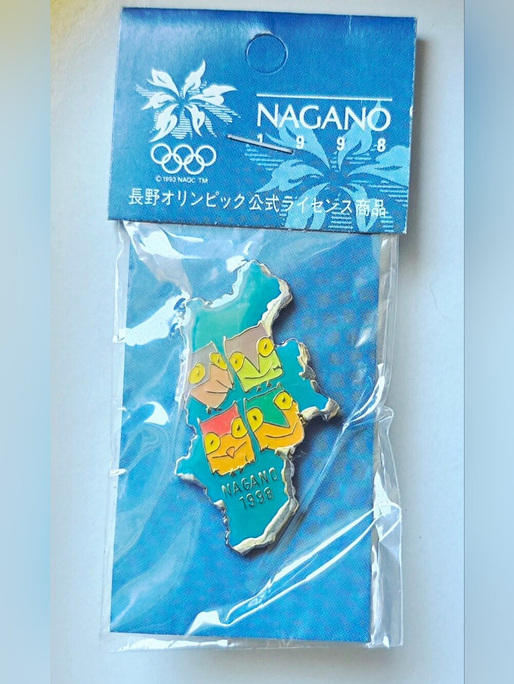Vintage 1998 Nagano Olympic Souvenir Enamel Pin, Featuring Snowlets, SEALED, NEW